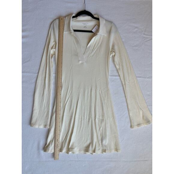 American Eagle Dress Women L Cream Preppy Collared Academia Christmas Minimal - Picture 8 of 12